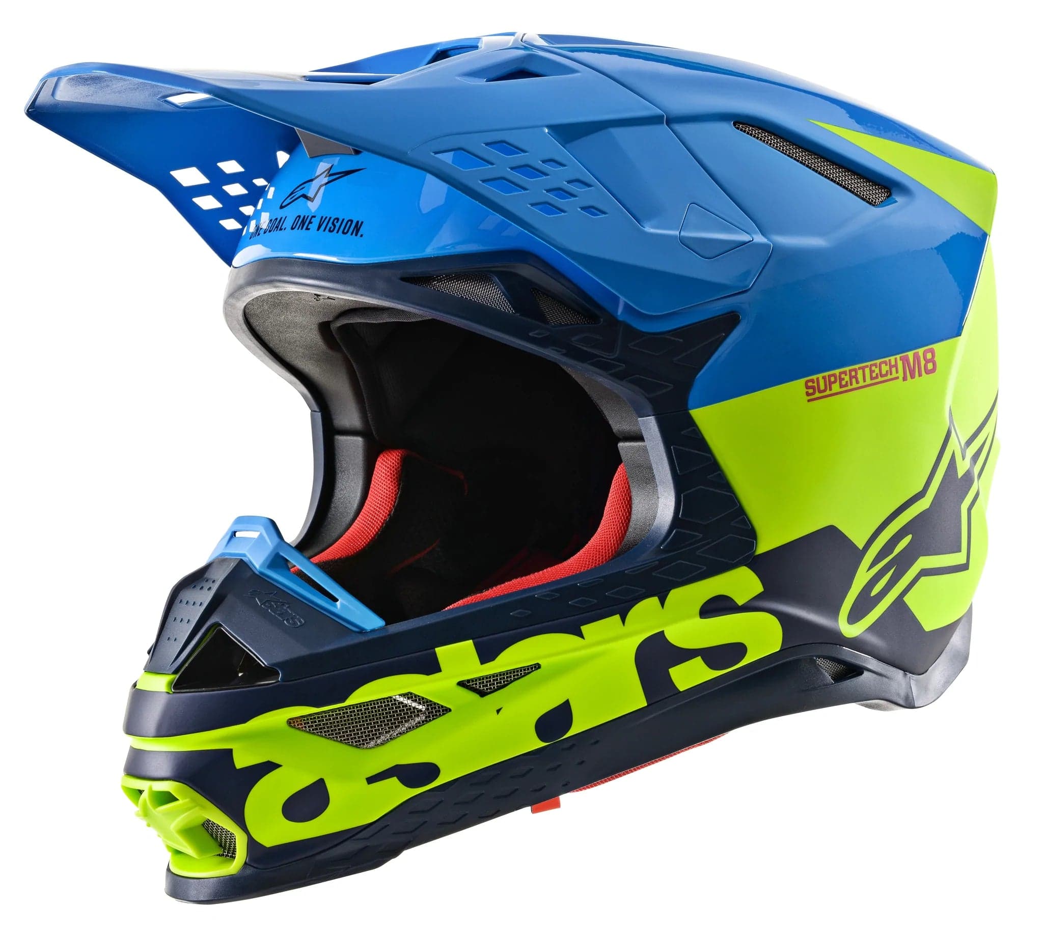 Capacete Alpinestars Super Tech S-M8 Rad Aqua/Yellow F./Navy Matt Tamanho M