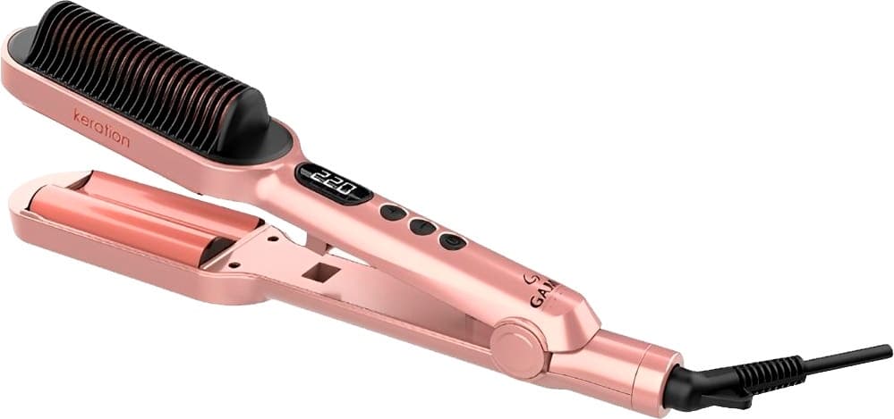Chapinha e Modelador de Cabelo Gama 2 Em 1 Waver e Brush Keration Bivolt Rose