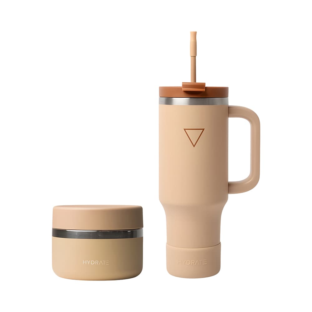 Combo Garrafa Térmica Sunbeam Hydrate 1L + Garrafa Térmica Food Flask 355ml Bege