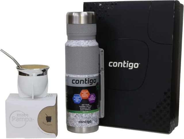 Combo Matero Contigo Garrafa Térmica 1.1L + Cuia + Bomba - Branco
