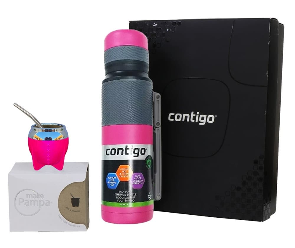 Combo de Mate Contigo Garrafa Térmica 1.1L + Cuia + Bomba Fúcsia
