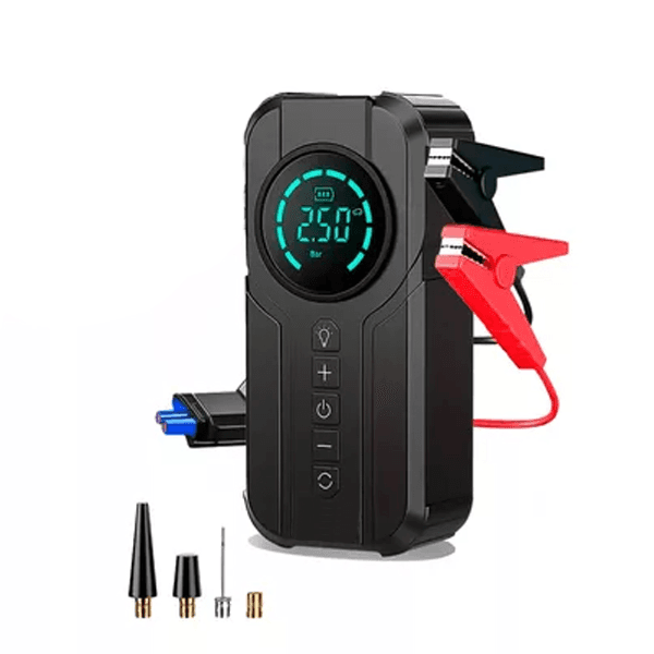 Compressor de Ar + Auxiliar de Partida Portátil Geral 3669 Com Bateria Para Ignição de Emergência Acople / Com Lanterna 4 Em 1 - Preto