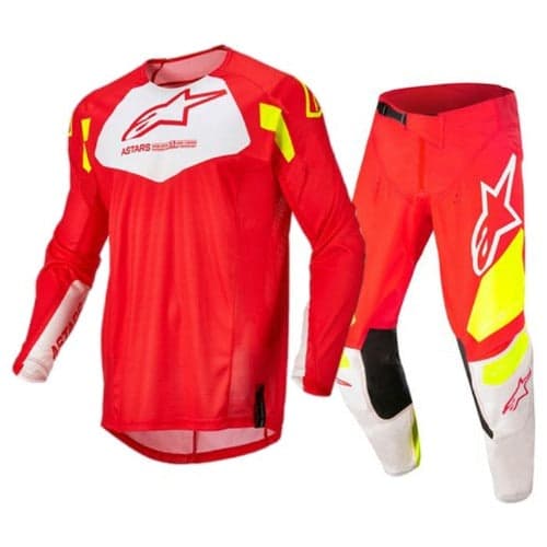 Conjunto Alpinestars Techstar Factory Vermelho/Branco/Amarelo Tamanho M