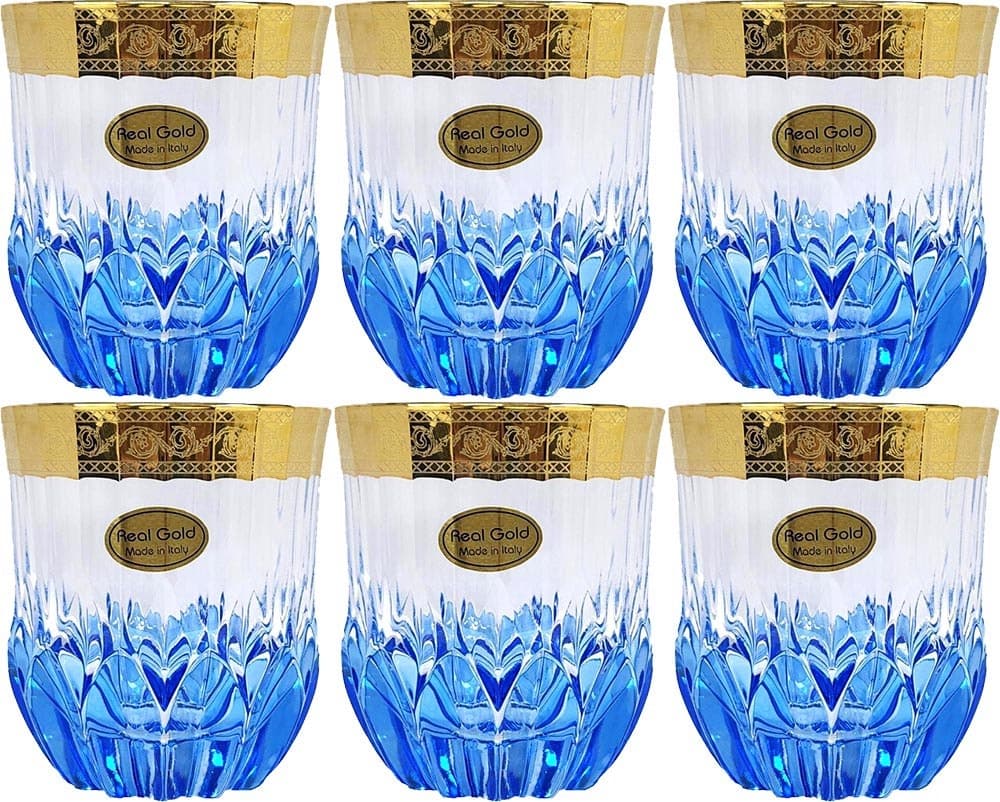 Conjunto 6 Copos Art Decor Dof Adagio - Azul e Dourado (280 Ml)