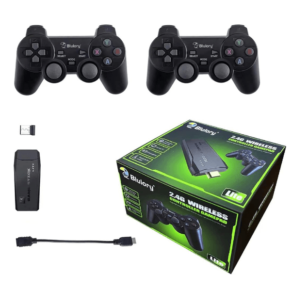 Console Blulory Game Stick Gamepad Lite com 2 Controles 2.4G 4K Smart Preto