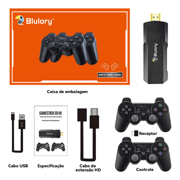 Console Game Stick Blulory Lite 4K 2.4G 2 Controles USB Preto