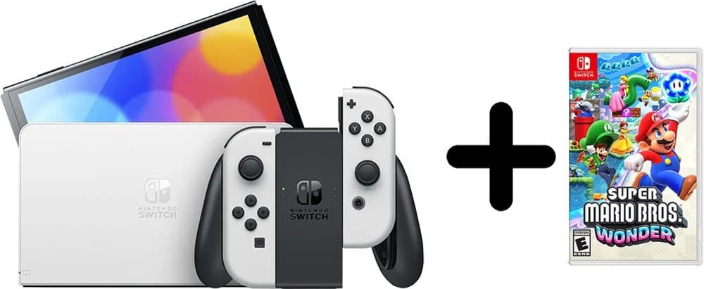 Console Nintendo Switch OLED 64GB Branco/Preto + Jogo Super Mario Bros Wonder