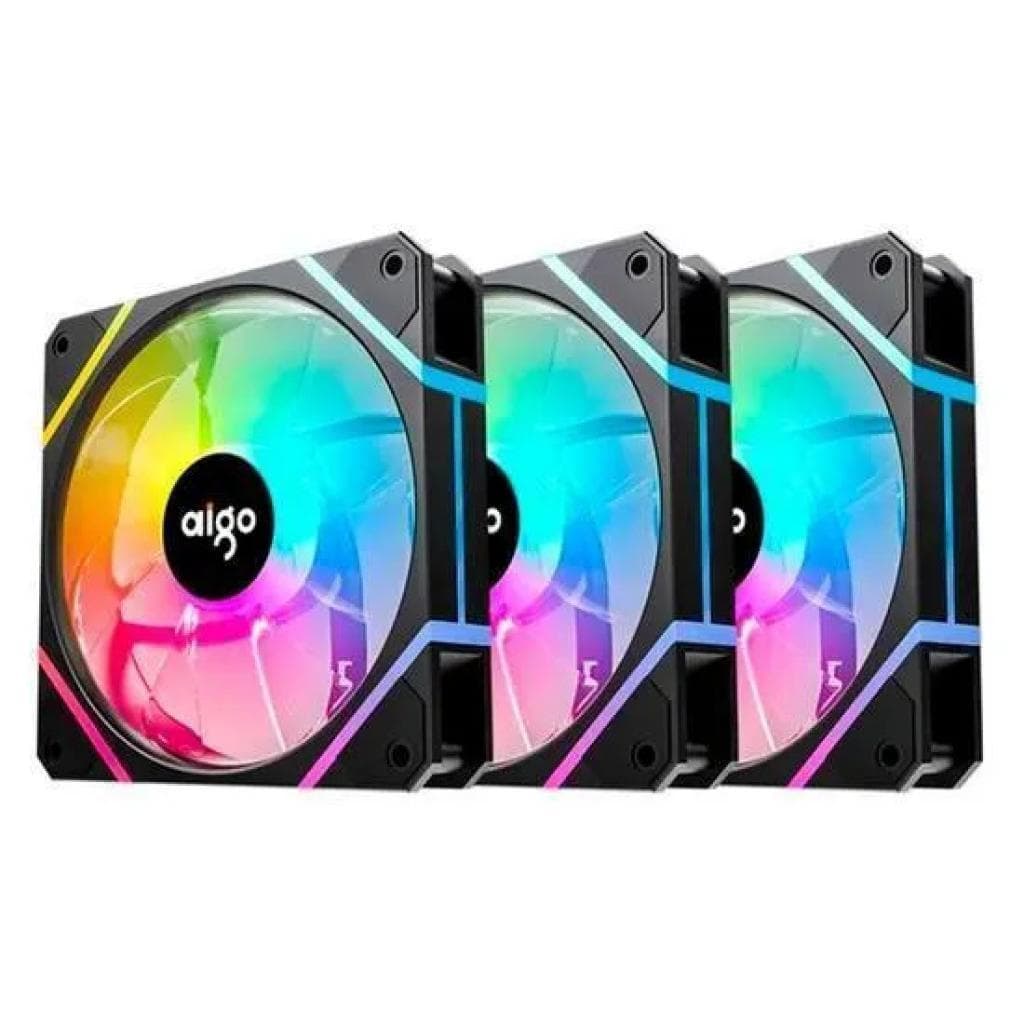 Kit com 3 Coolers para Gabinete Aigo Am12 Pro Argb Preto