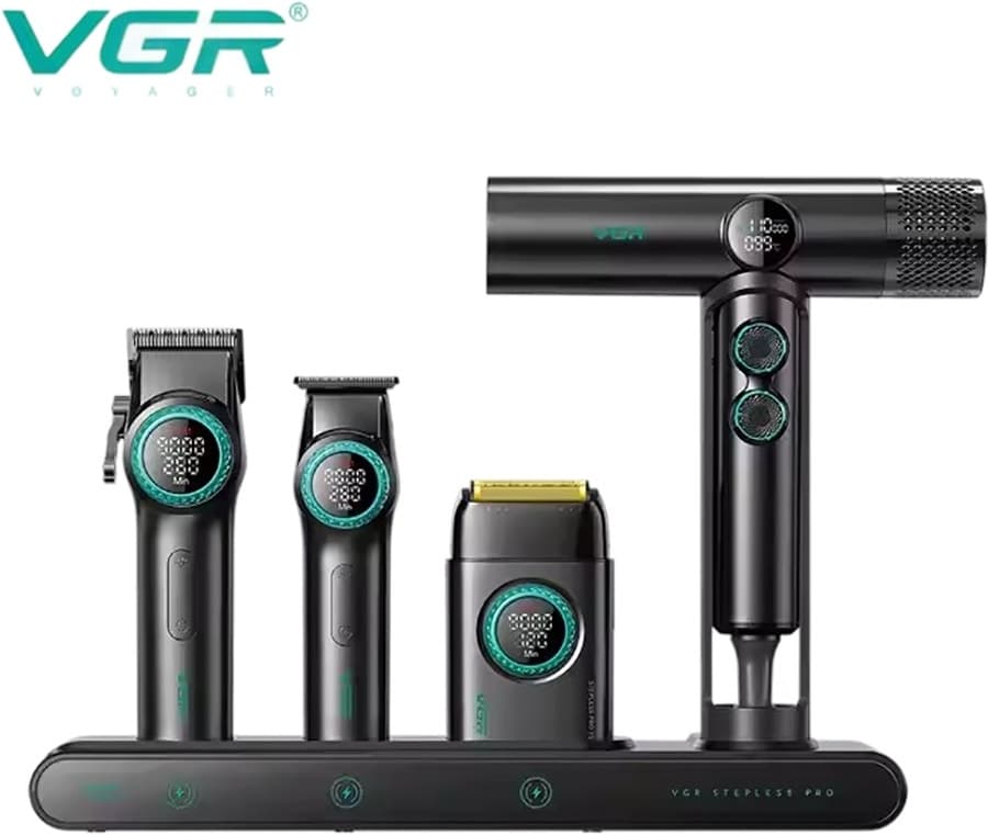 Cortador de Cabelo Vgr Voyager Profissional Stepless Pro 4 Em 1 - Preto