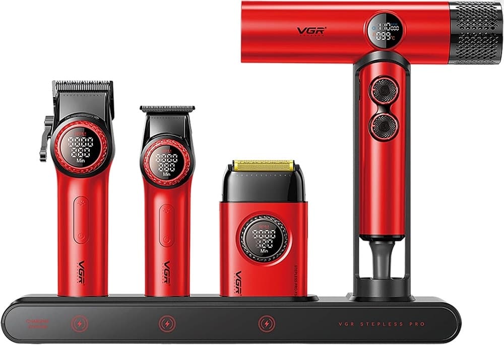 Cortador de Cabelo Vgr Voyager Profissional Stepless Pro 4 Em 1 Vermelho
