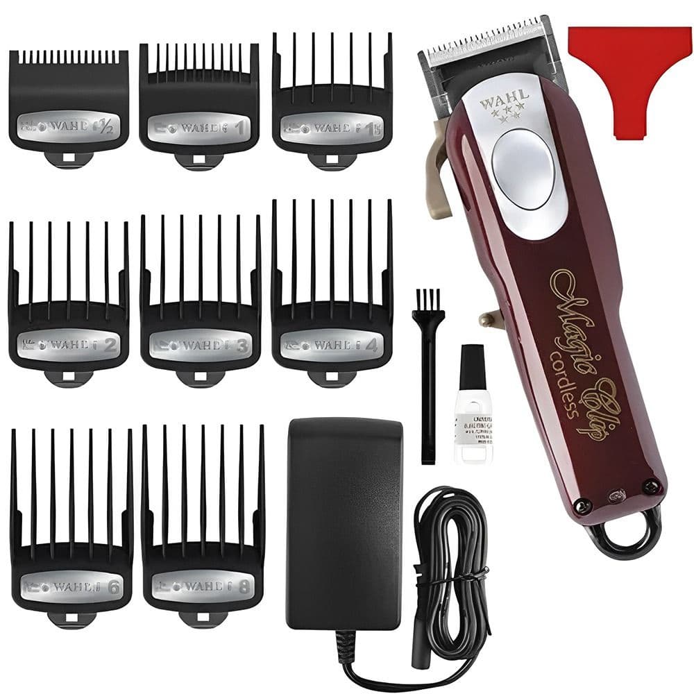 Cortador de Cabelo Wahl Magic Clip 08148-308 com Bateria Recarregável Acessórios Pentes Guia Bivolt Bordô