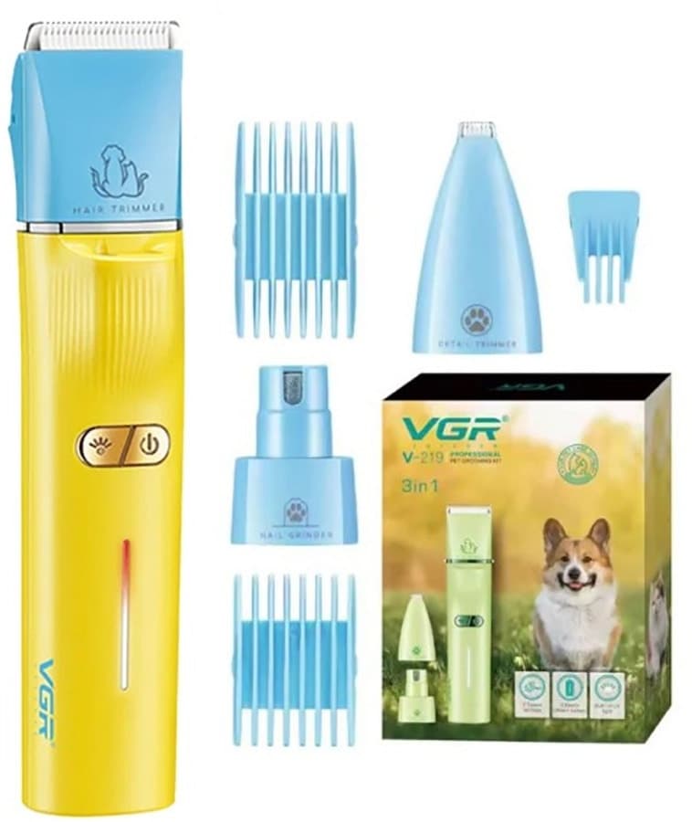 Cortador de Pelos Vgr V-219 3 Em 1 Recarregável - Amarelo/Azul Claro