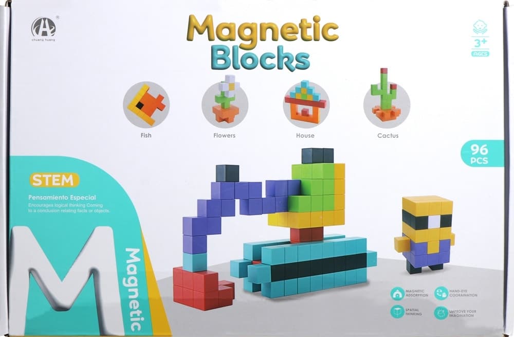 Blocos Magnéticos de Construção Magnetic Blocks Chuang Huang - Ch1235 (96 Pçs)