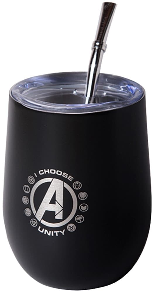 Cuia Térmica Big Life Avengers Cup 3 Em 1 com Bomba 350mL - Preto