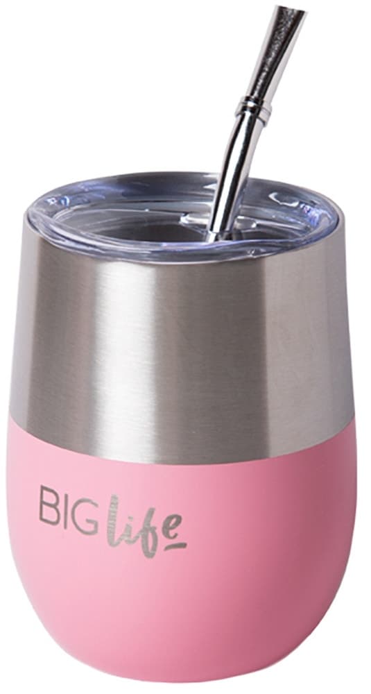Cuia Térmica Big Life 3 Em 1 com Bomba 350mL Rosa