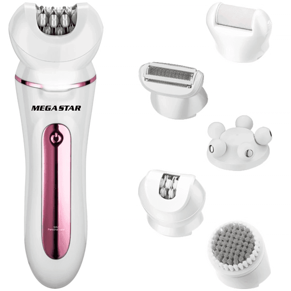 Depilador 5 Em 1 Megastar Gwe858 5W Recarregável com Acessórios Branco/Rosa