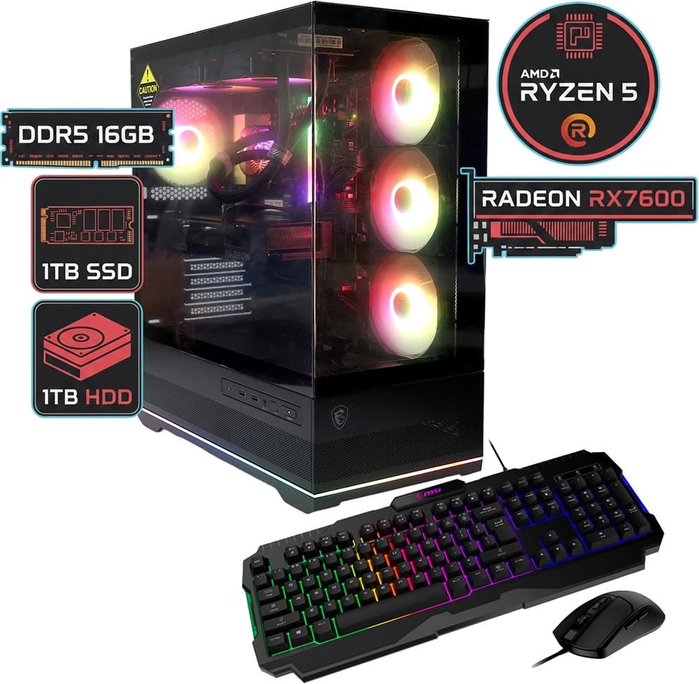 Desktop Gamer Msi Mag Pano 110R Pz R5/16GB/1TB SSD/1TB HDD/RTX7600 8GB