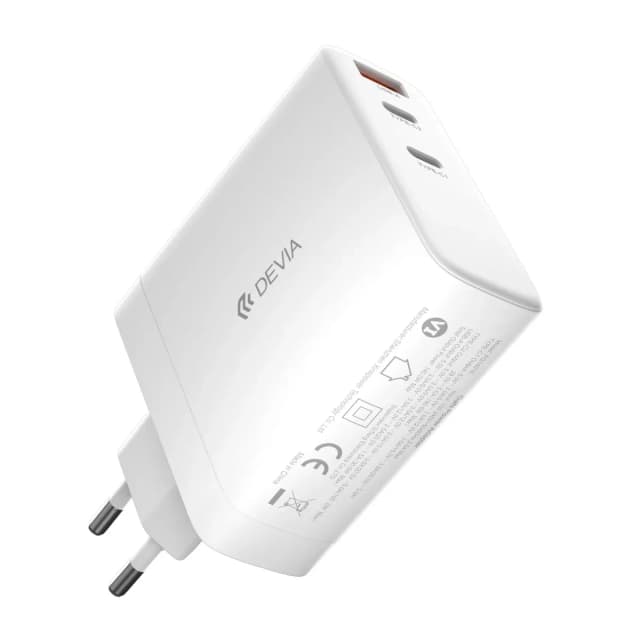 Carregador Devia PQ1401E Fonte 3 Portas USB/USB-C 140W Branco