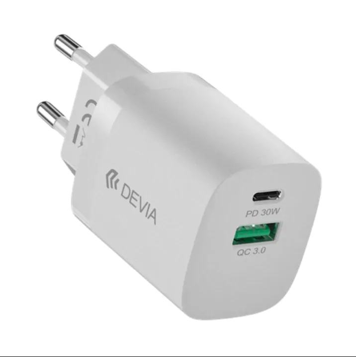 Carregador Devia Rle-3006ACL 30W Fonte 2 Portas USB/USB-C Branco