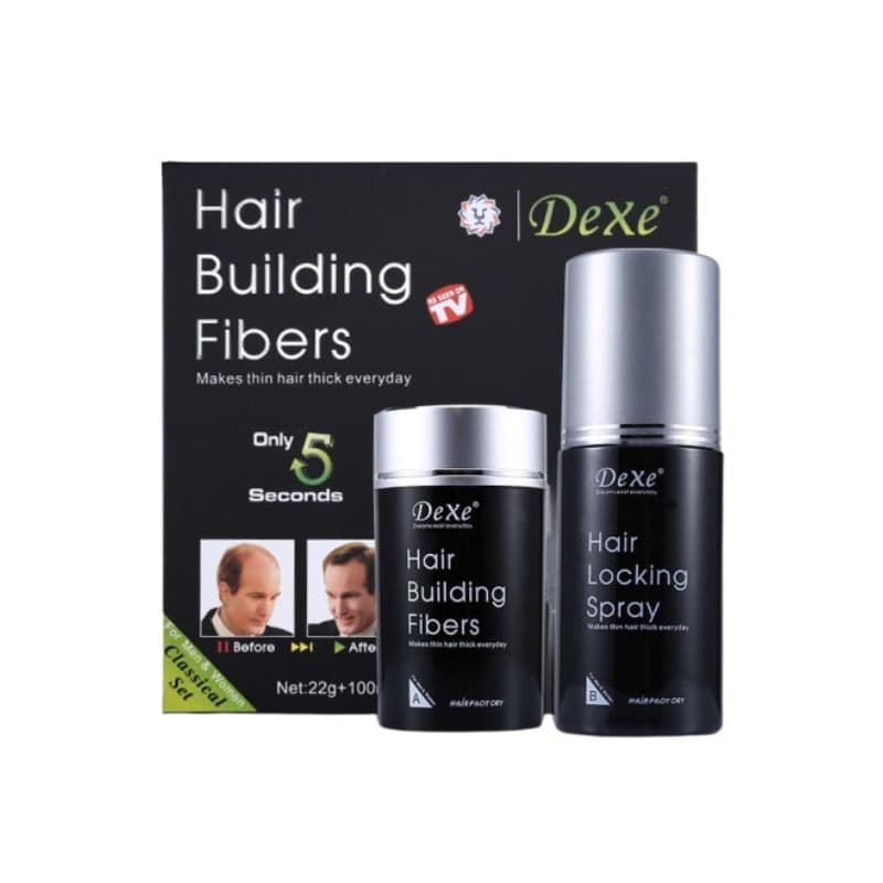 Kit de Fibras Capilares Dexe B.F.BLACK 22G + Spray Fixador 100ml