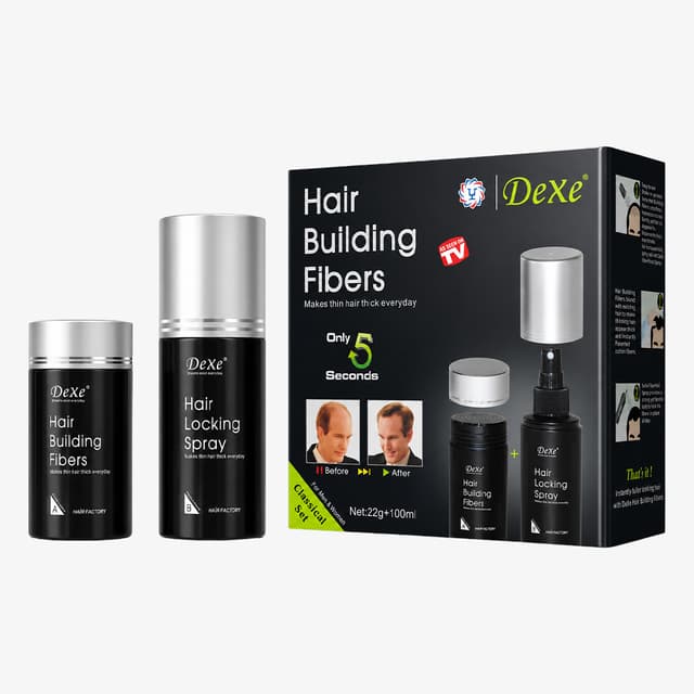 Kit Fibras Capilares Dexe 22G + Spray Fixador 100ml Castanho Escuro