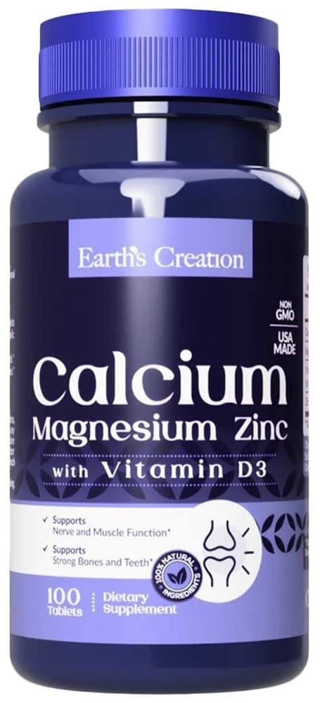 Suplemento Earths Creation Calcium Magnesium Zinc D3 100 Tabletes