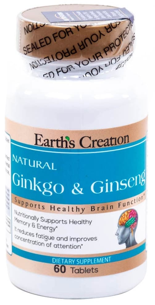 Suplemento Earths Creation Ginkgo & Ginseng (60 Tabletes)