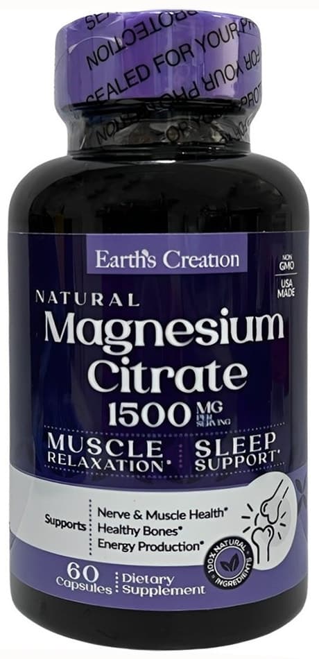 Earths Creation Citrato de Magnésio 1500MG (60 Cápsulas)