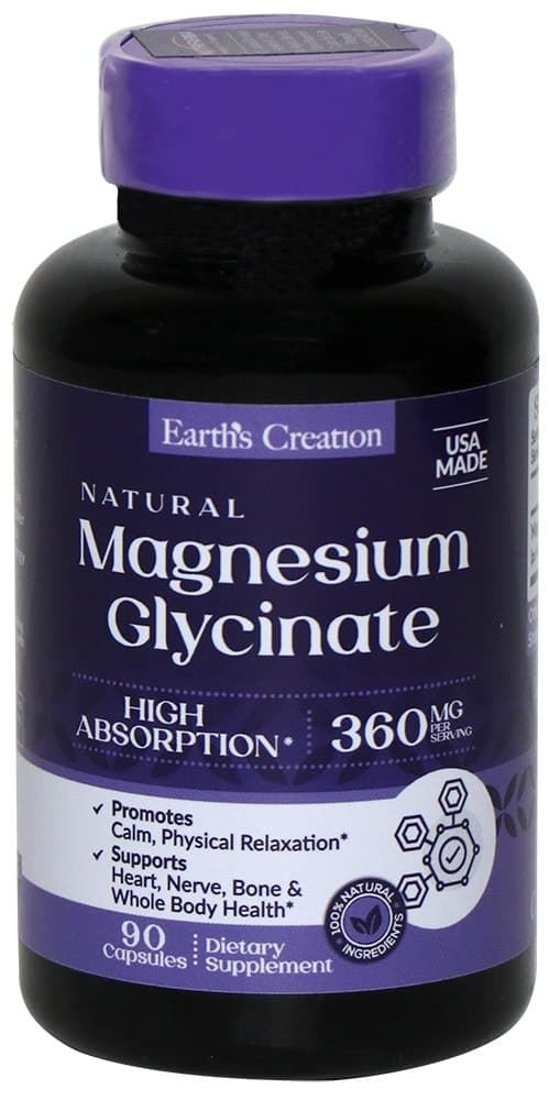 Suplemento Earths Creation Magnesium Glycinate 360MG (90 Cápsulas)
