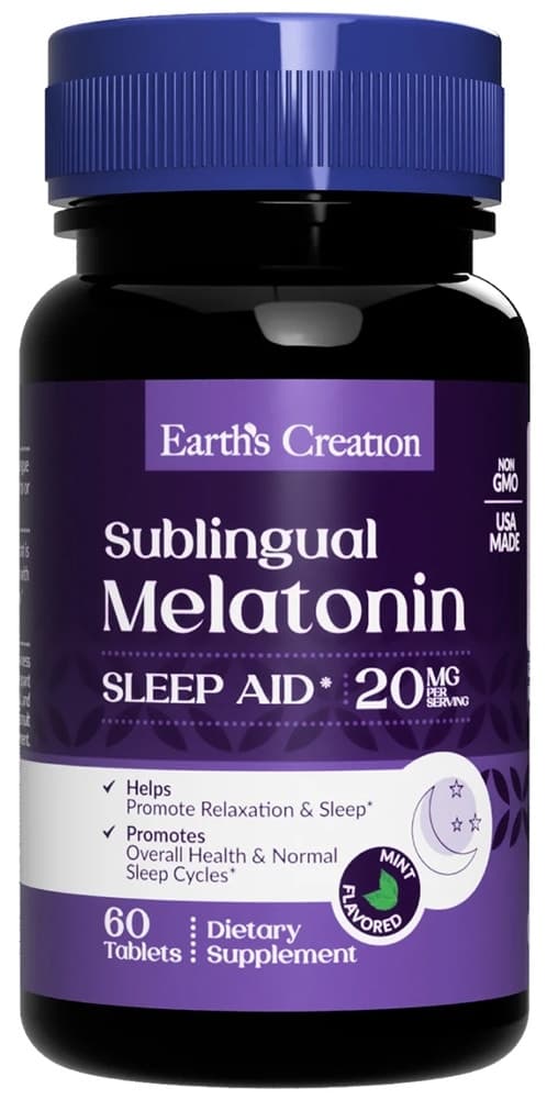Suplemento Earths Creation Melatonin Sabor Menta 20MG (60 Comprimidos)