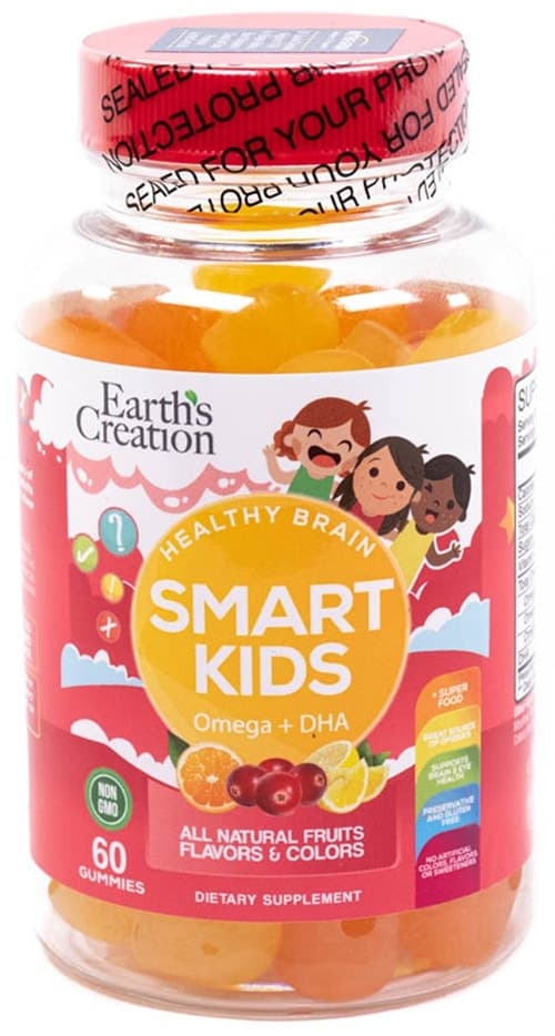Gomas Mastigáveis de Ômega+DHA com Frutas Earths Creation Smart Kids (60 Gomas)
