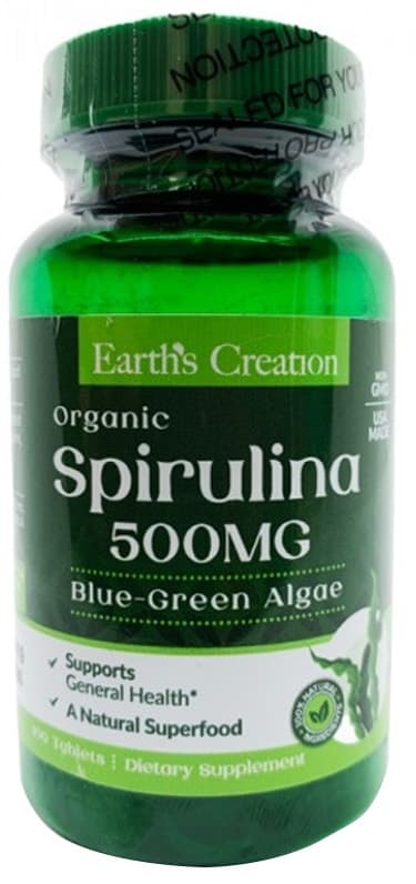 Suplemento Earths Creation Spirulina 500 Mg Alga Azul Verde (60 Tabletes)