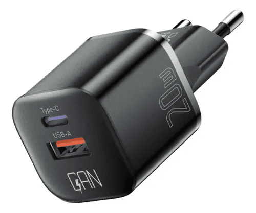 Carregador Essager Fonte ECT20W-Zgb01-P USB-A/USB-C 20W Preto