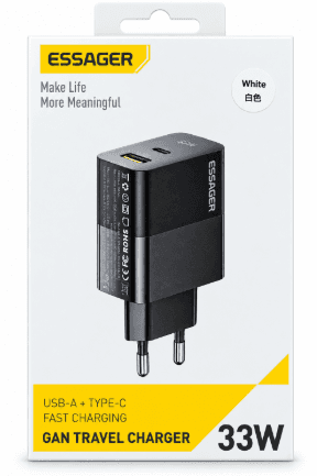 Carregador Essager Fonte Ectac-Pcb02-P USB/USB-C 33W Preto