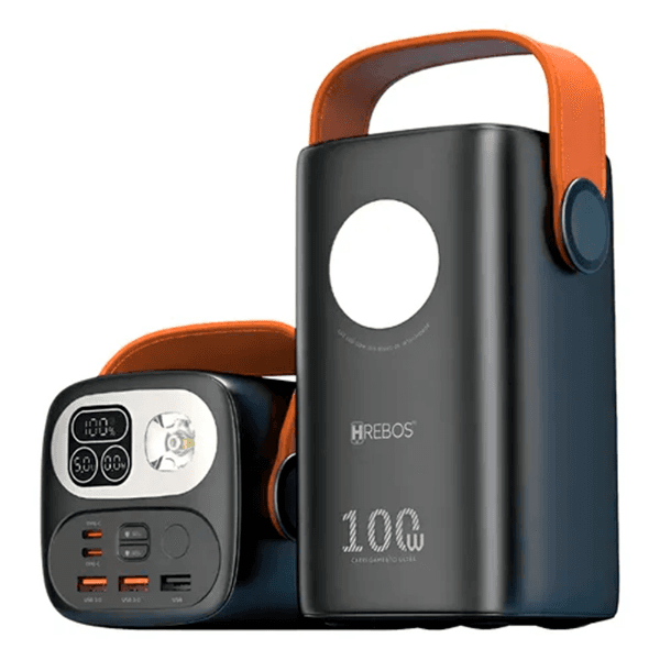 Estação de Carga Power Bank Hrebos Pb-999 100W 60000mAh 3X USB-A 2X USB-C com Lanterna Preto