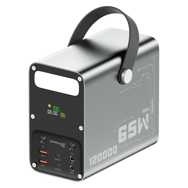 Estação de Carga Power Bank Konfulon A70Q 65W 120000mAh 2X USB-A 2X USB-C Cinza