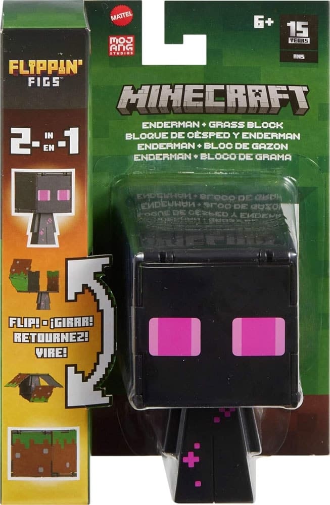 Figura Minecraft Enderman + Bloco de Grama 2Em1 Mattel