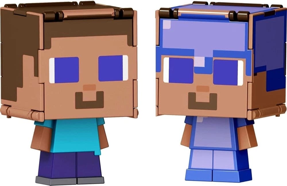 Figura Minecraft Steve Em Armadura Encantada Flippin' Figs 2 Em 1 Mattel - Jcn19