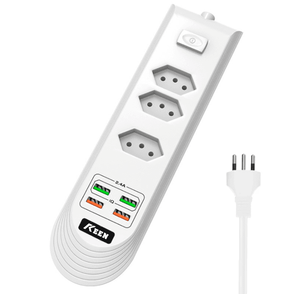 Filtro de Linha Keen Kec-01 com 3 Tomadas + 4 Tomadas USB-A 2500W 10A 250V Branco