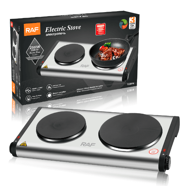 Fogareiro Elétrico Raf R.8014 Electric Stove 2 Bocas 2500W 220V Preto/Inox