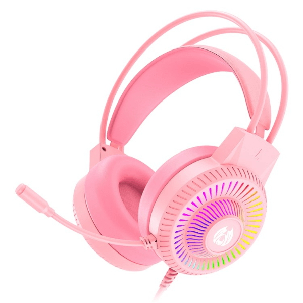 Fone de Ouvido com Fio Gaming Batxellent Deep Bass Surround H820 RGB Cabo de 2 Metros Microfone 3.5Mm Rosa