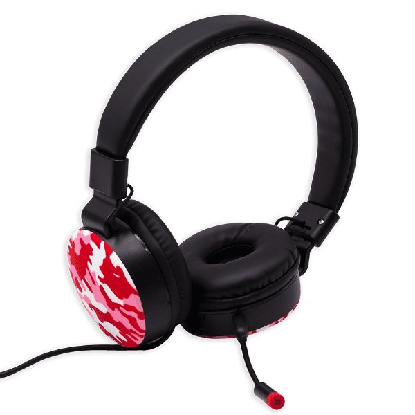 Fone de Ouvido Headphone Gm-014 Com Microfone 3.5Mm Cabo 1.2 Metros Camuflado Vermelho/Rosa