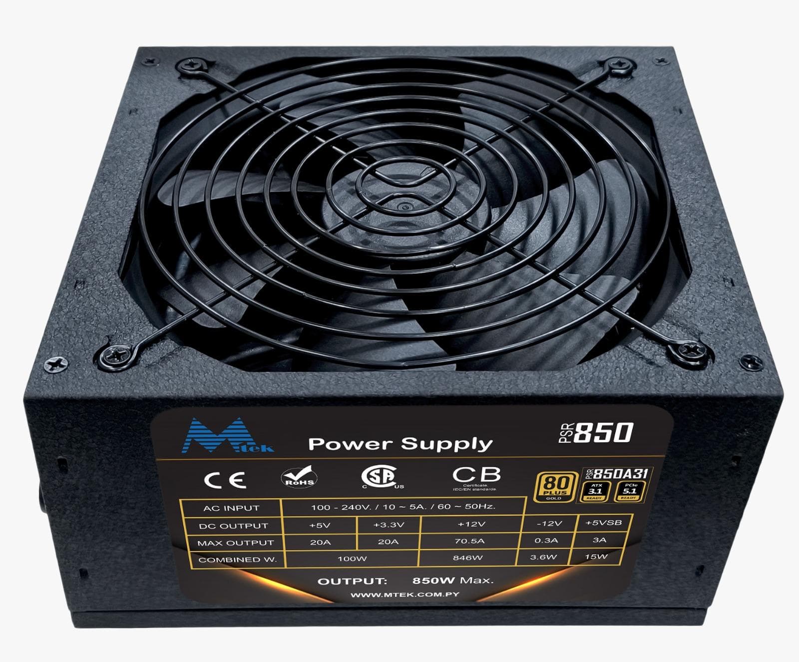 Fonte Mtek PSR850A31 Gold 80PLUS Pci 5.1
