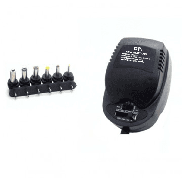 Fonte de Alimentação Gpx AC/DC Adaptador Gpx-502 com 6 Conectores / 500mAh / 110-240V 60/50Hz