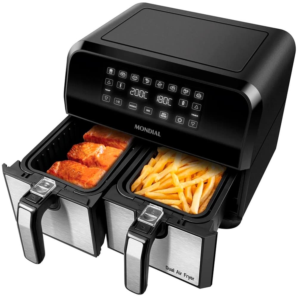 Fritadeira Elétrica Sem Óleo Mondial Dual Air Fryer Afd-01-Bi 2000W 120V/60Hz - Preto