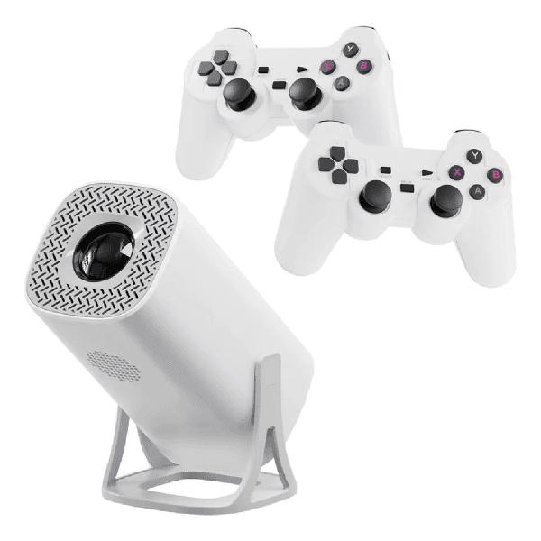 Console Game Projetor S40 Max com Gamepad e 2 Controles 4K 3D Games WiFi Android 11 Branco