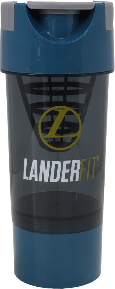 Garrafa Shaker Landerfit 500 mL com Filtro e Compartimento para Comprimidos - Azul