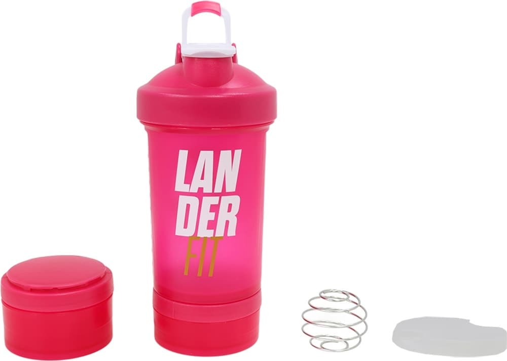 Garrafa Shaker Landerfit 500 mL com Porta-Comprimidos - Rosa