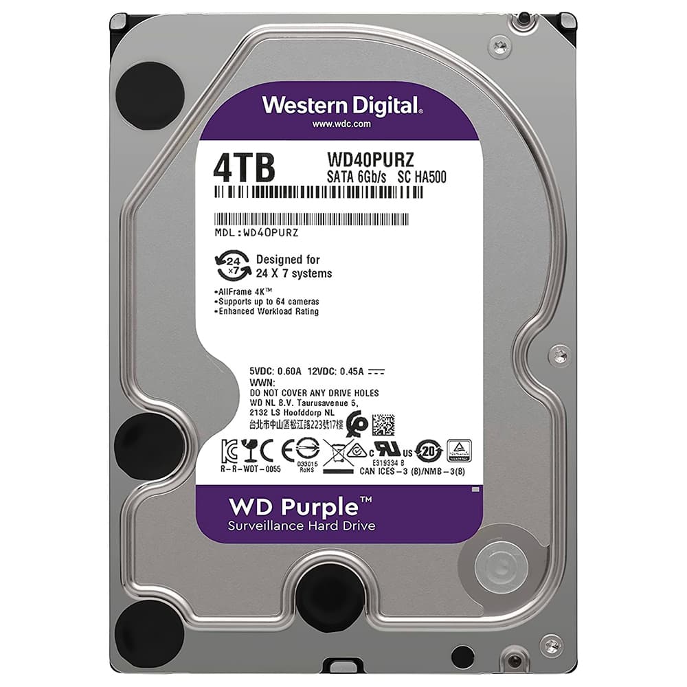 HD SATA3 4TB Western Digital Wd Purple Surveillance 5400RPM 64MB WD40PURZ