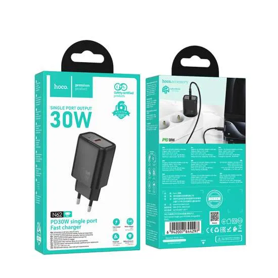 Carregador Hoco N62 30W + Cabo USB-C para Lightning Preto
